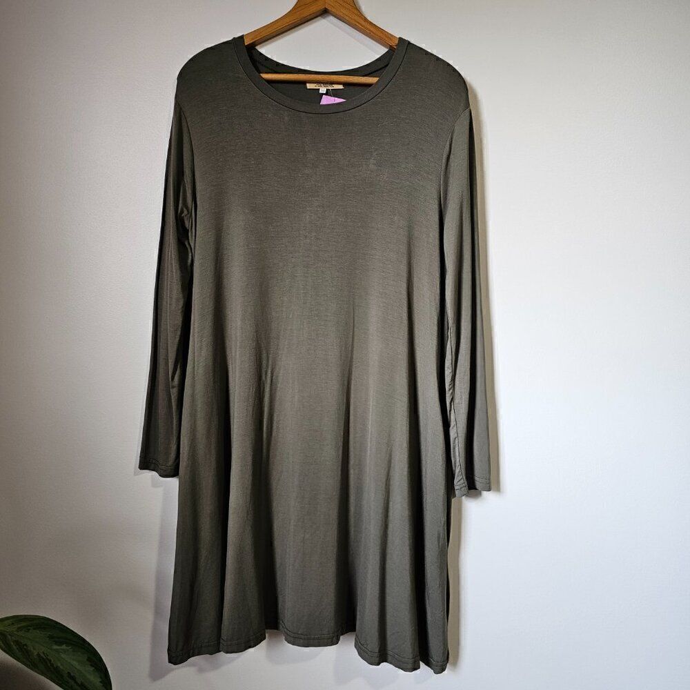 NEW PIKO 1988 ARMY GREEN SOFT LONGSLEEVES SHIRT DRESS SIZE M